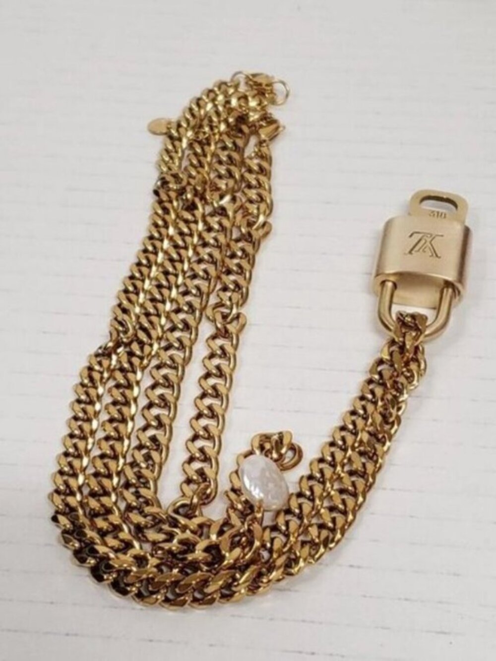 Stainless Steel Gold-Plated Necklace with Authentic Louis Vuitton Padlock - Picture 11 of 14